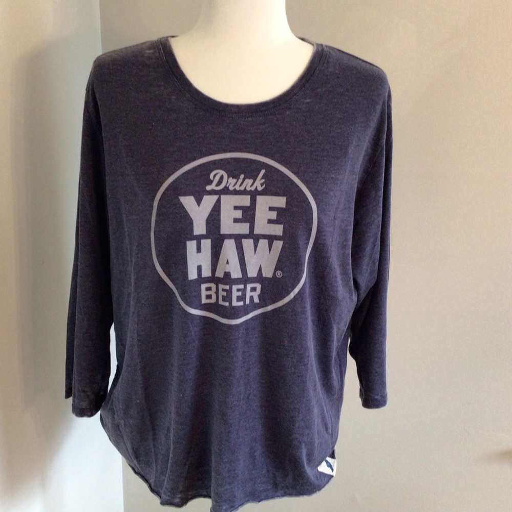 NWT Unwind by League Drink Yee Haw Beer Graphic 3/4 Sleeve Tee